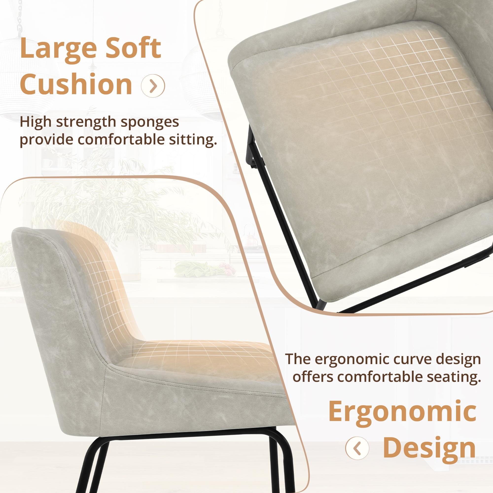 Dycanpo 26" Counter Height Bar Stools Set of 2, Faux Leather 2.5" Cushion, Beige Gray