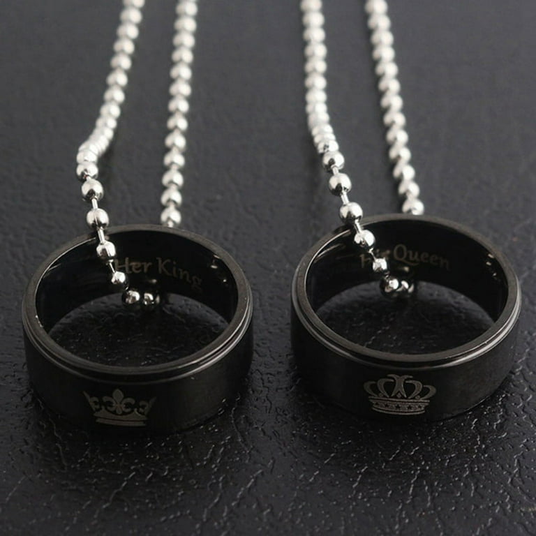 New King Queen Rings Pendants His And Her Promise Matching Love Couple Necklace