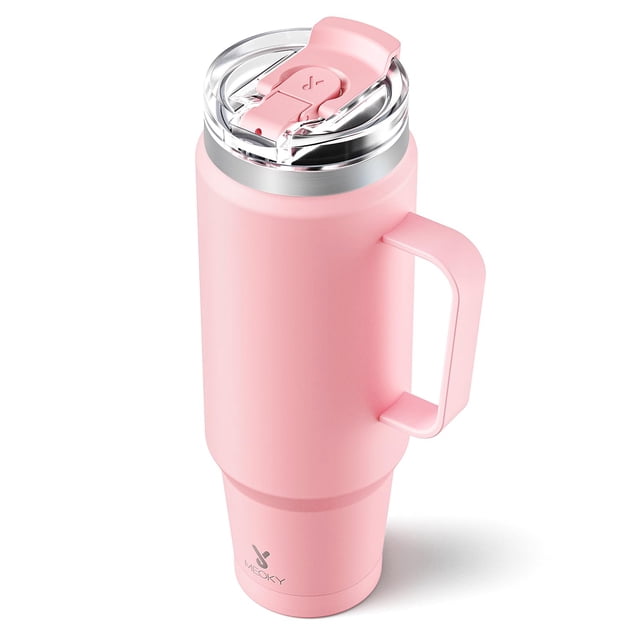 Vaso Meoky de acero inoxidable de 183 ml con mango, pajita 2 en 1