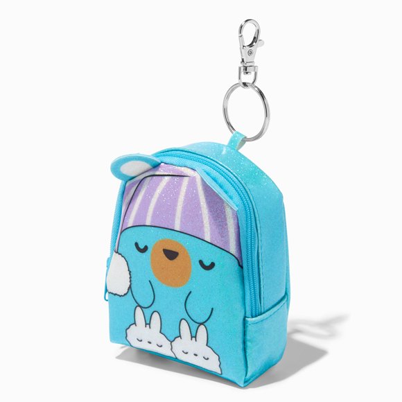 Claire's Porte-clés Mini Sac à Dos (Sleepy Bear, Bleu) - Anneau de Clé avec Crochet Facile à Fixer
