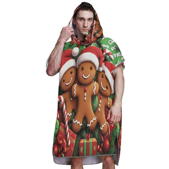 Hooded Beach Towel Adult Bath Poncho Towels Soft Absorbent Quick Dry for Surf Swim Pool Men Women Teens Christmas Gifts Gingerbread Men