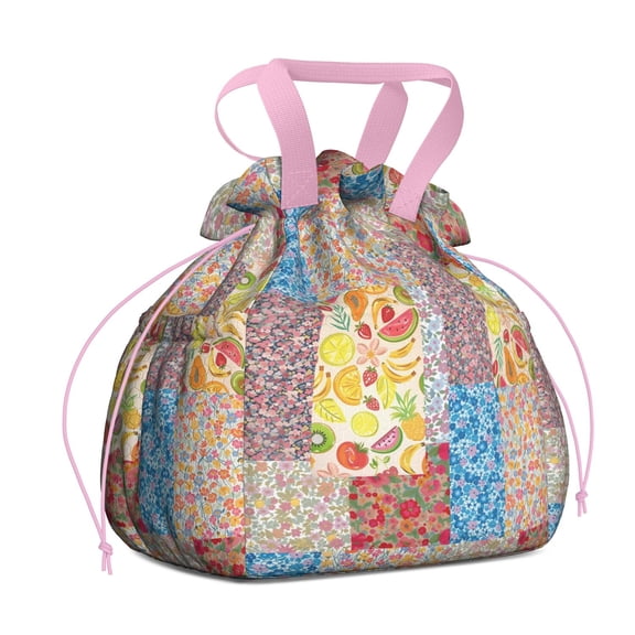 Pioneer Flower Drawstring Lunch Bag Women - Drawstring Lunch Bag Insulated for Work Office - Stain-Resistant Large Lunchbags for Women with Multi-Pockets
