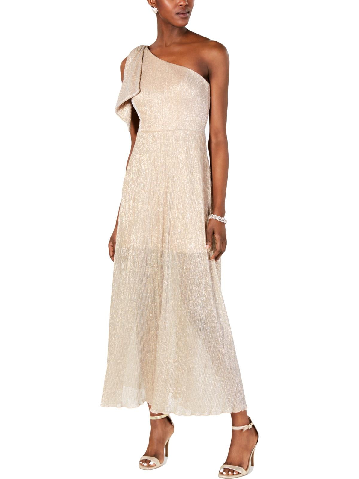 metallic one shoulder dress