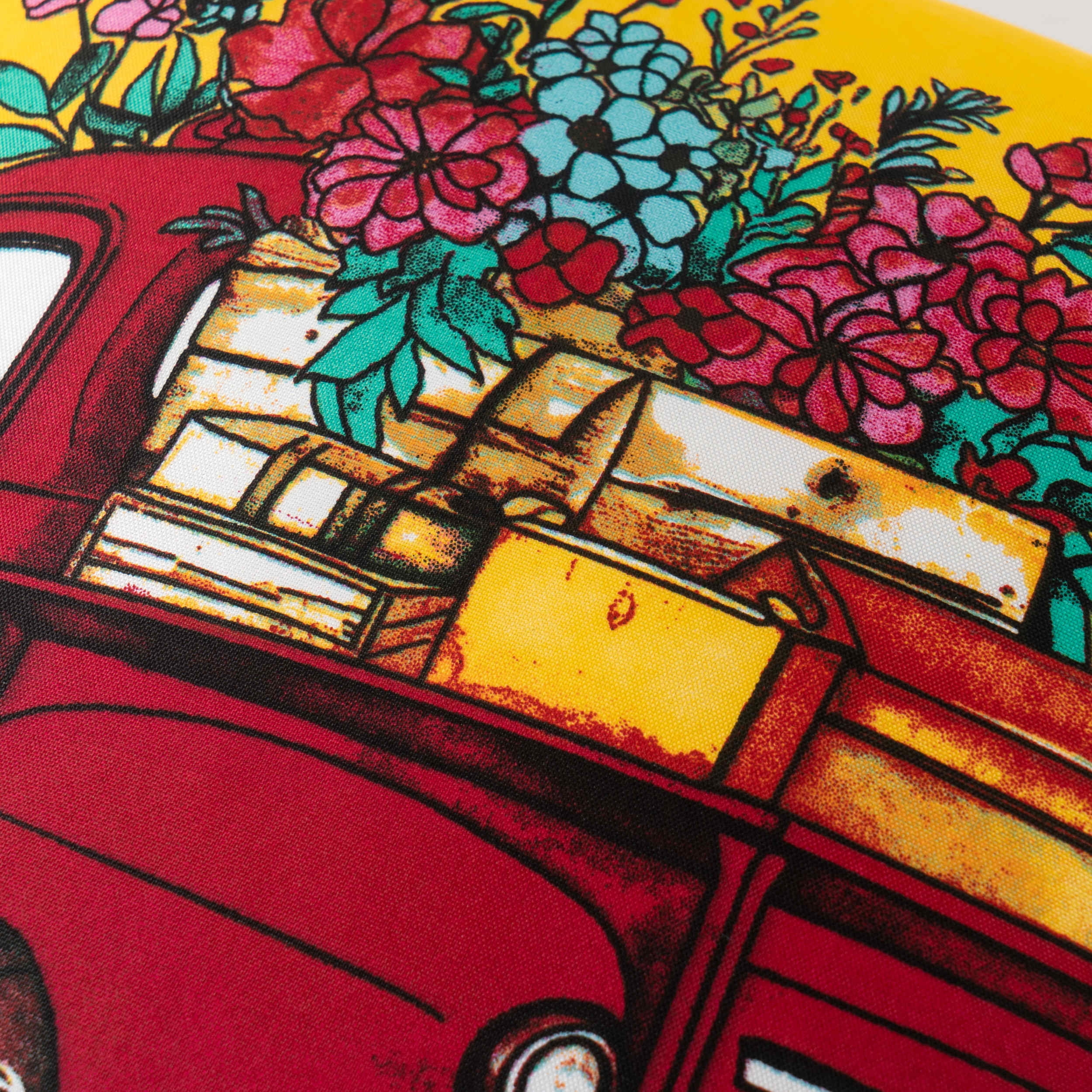 (2 pack) Mainstays Red Flower Truck Reversible Outdoor Throw Pillow 16 Inch Blue Novelty and Floral