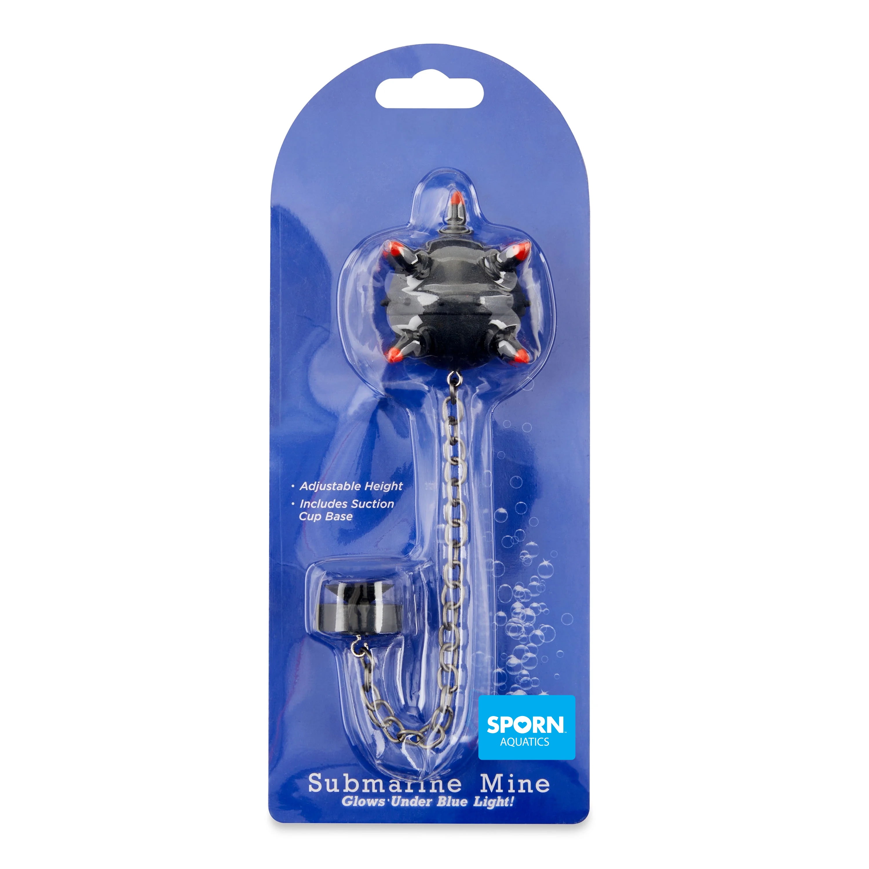 Sporn Aquatics Submarine Mine Aquarium Ornament, Glow-in-the-Dark Aquarium Decor with Suction Cup, Adjustable Fish Tank Decoration, Black
