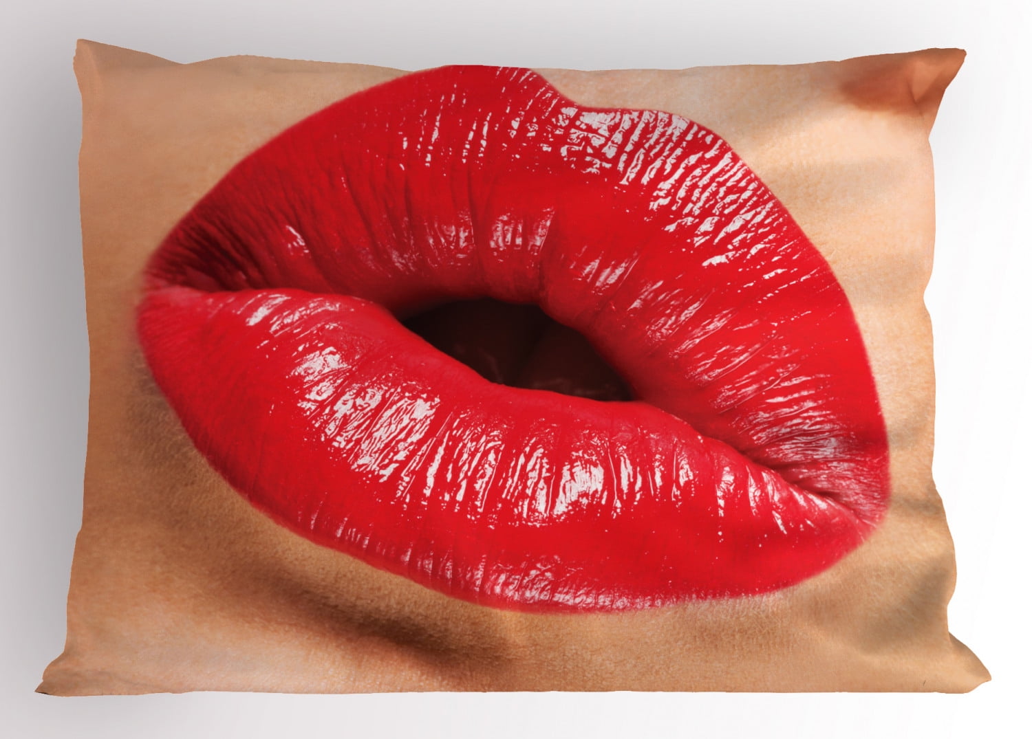 Lips Pillow Sham, Female Gesture Woman Blowing a Kiss with Red Juicy