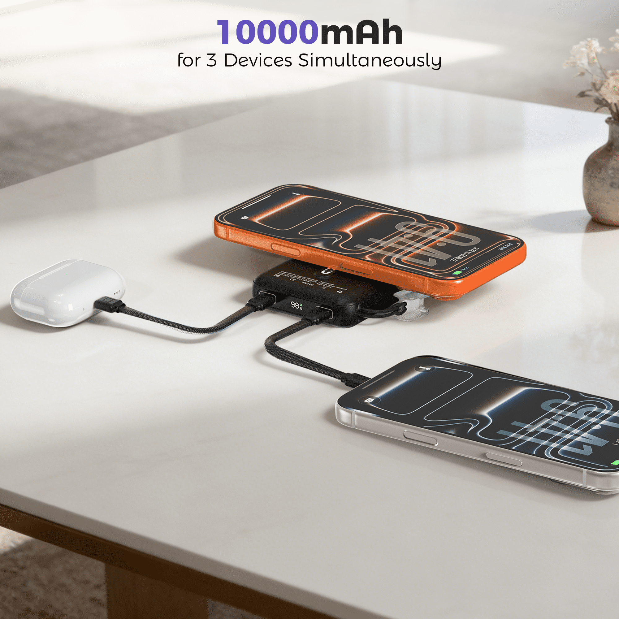 OWNTECH 10000mAh Magnetic Wireless Power Bank with Smart Display, 22.5W PD Fast Charging Portable Charger, Built-in Foldable Stand & USB-C Cable Compatible with iPhone 17/16/15/14 Series (Black)