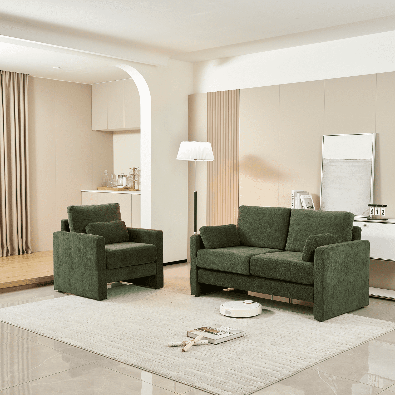 Gewnee 58.66'' Modern LoveSeat, 2-seat Chenille sofa Mid Century for Living Room and Small Spaces,
