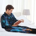 thumbnail image 6 of Fuzoiu Cool Blue Light Wolf Print Men's Long-Sleeved Pajama,Lounge Button Down Nightwear,Mens Notch Collar Pajama Set -X-Large, 6 of 7