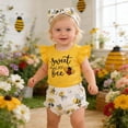 thumbnail image 2 of xfsWaSs Baby Girl Easter Outfit Adorable Baby Girls Summer Clothes 3 Pcs Cute Print Short Sleeve Romper Ruffle Shorts Set With Headband 0-3 Months, 2 of 9