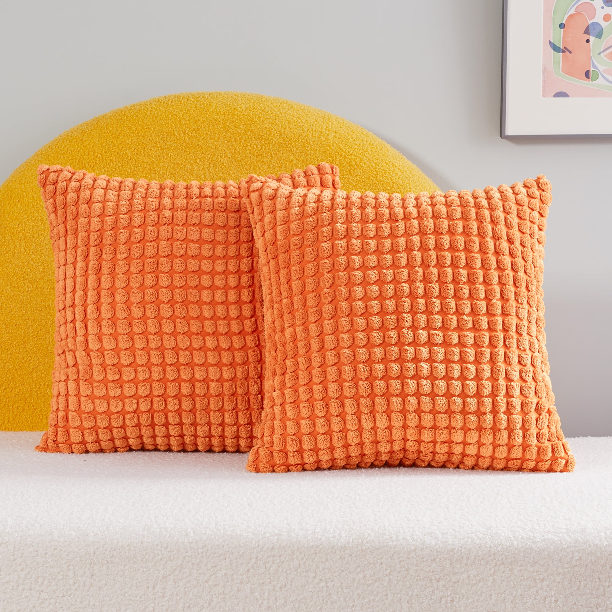 Deconovo Home Decorative Hand Made Pillow Wooden Pattern Pillow Cover Throw Cushion Cover for Sofa 18 x 18 inch Orange 