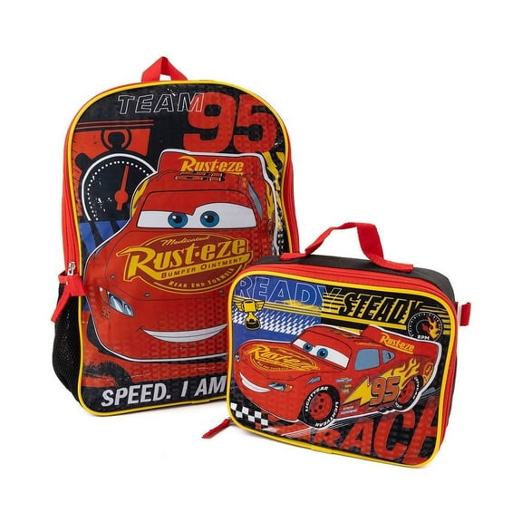 Cars Lighting McQueen Full Size 16 Inch Backpack with Detachable Lunch Box 2 pieces set