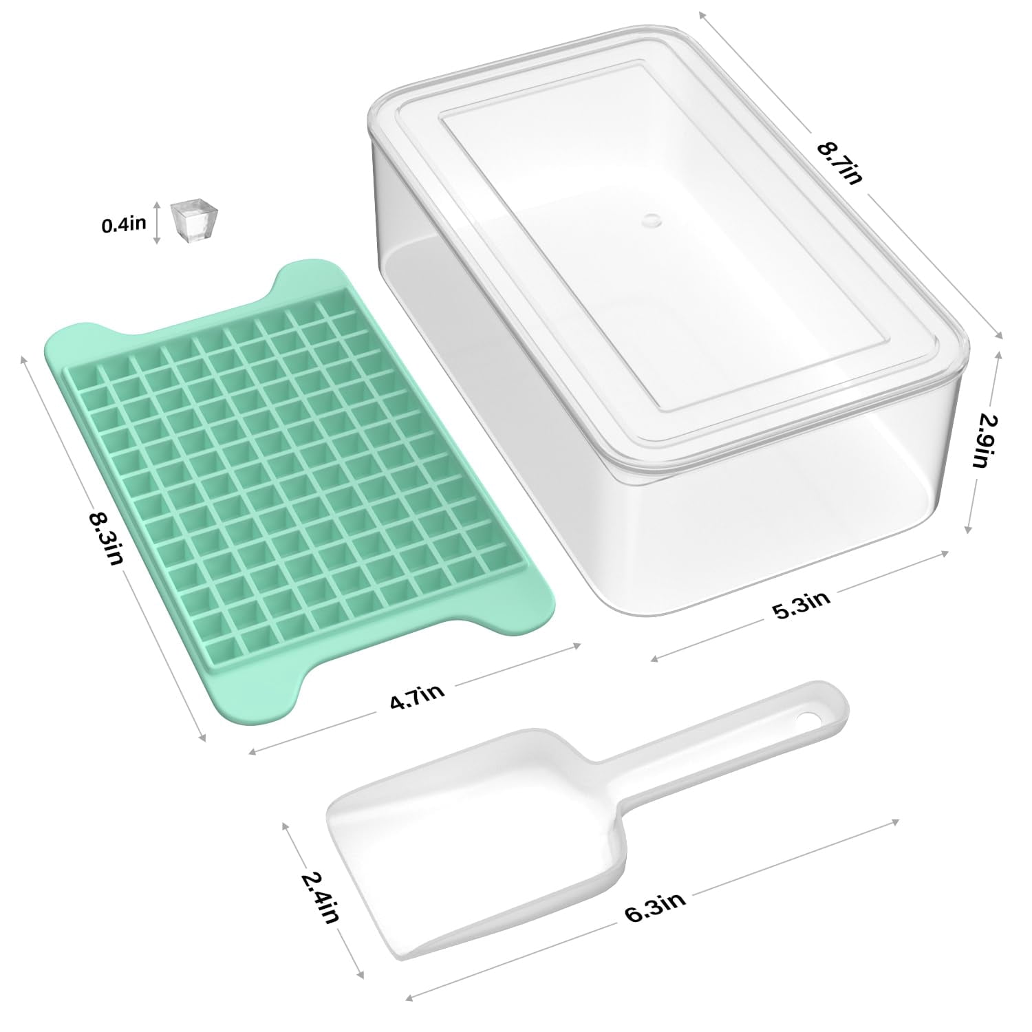 Crushed Ice Tray for Freezer with Storage Box, 468PCS Small Ice Cubes, Mini Pellet Ice Maker for Beverages Water Bottles, Easy Clean & Stackable, Green