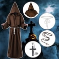 thumbnail image 6 of Alaiyaky Monk Costume Adult Men Medieval Robe Priest Cloak Outfit Halloween Black Renaissance Vicar Uncle Fester with Hood Costume Cross Fancy Dress Cosplay Carnival, 6 of 7
