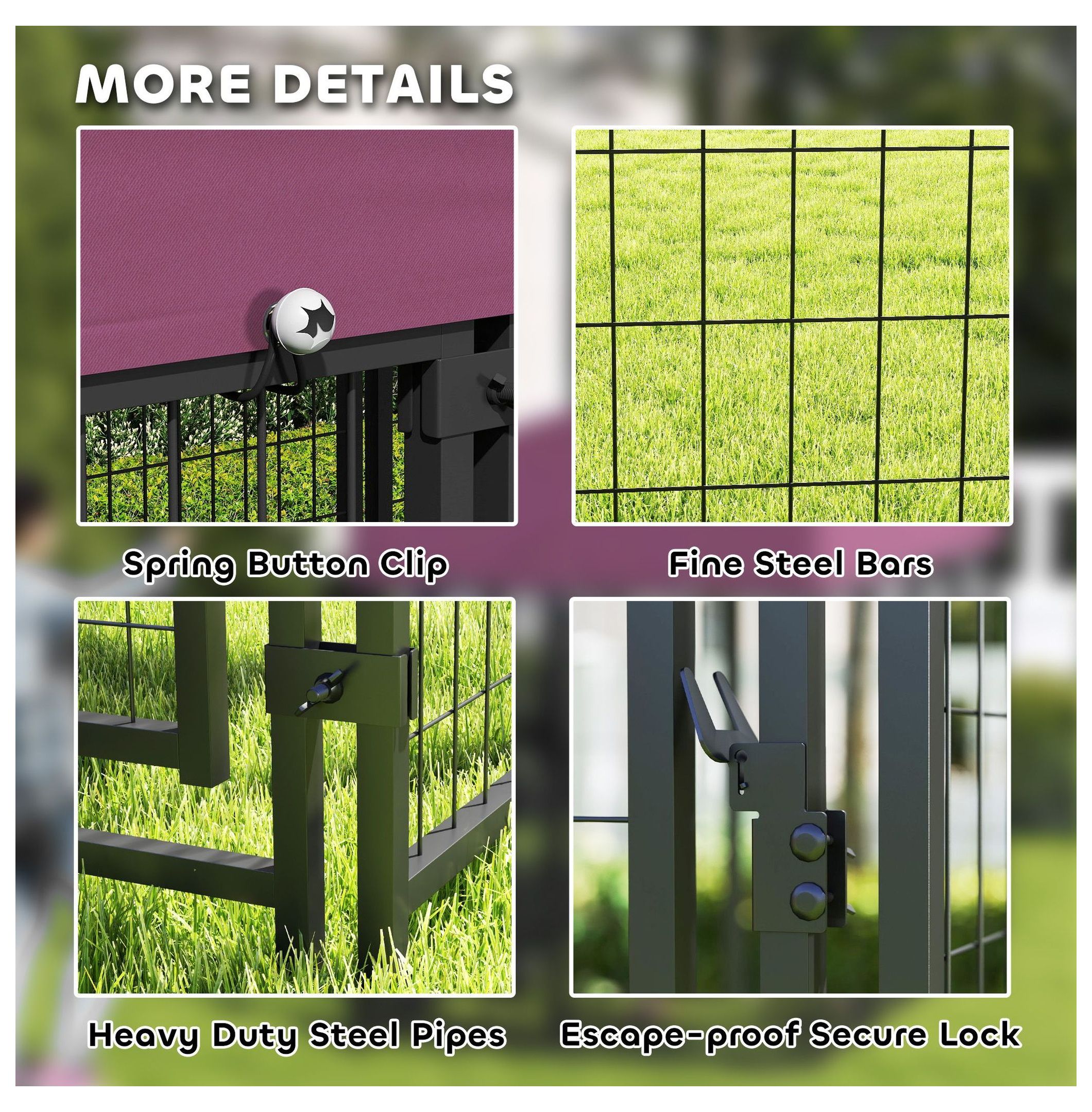 Welded Wire Dog Kennel, Outdoor Dog Run with Cover, 7.9'x4'x6', 360° Rotating Bowls, Adjustable Height, Lockable Gate, Heavy Duty Steel for Large Dogs up to 66lbs