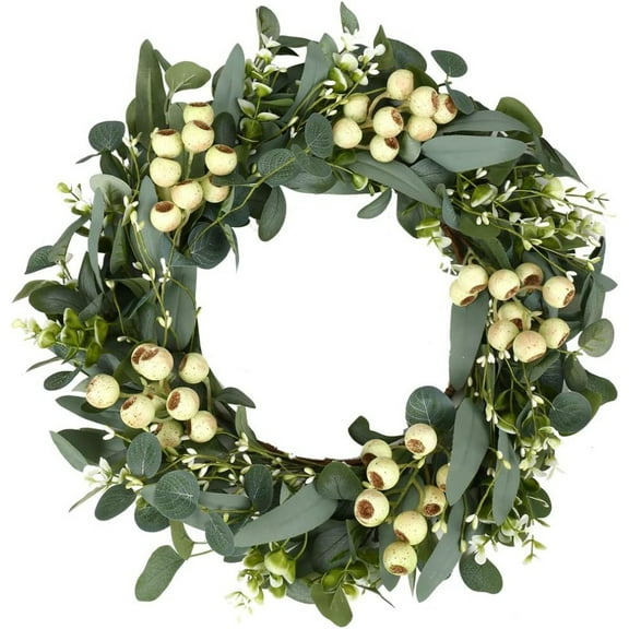 Eucalyptus Wreaths for Front Door 20 Inch Green Home Decor for Wall Porch Window Spring Summer Wreath with Big Berries for All Seasons Winter Christmas