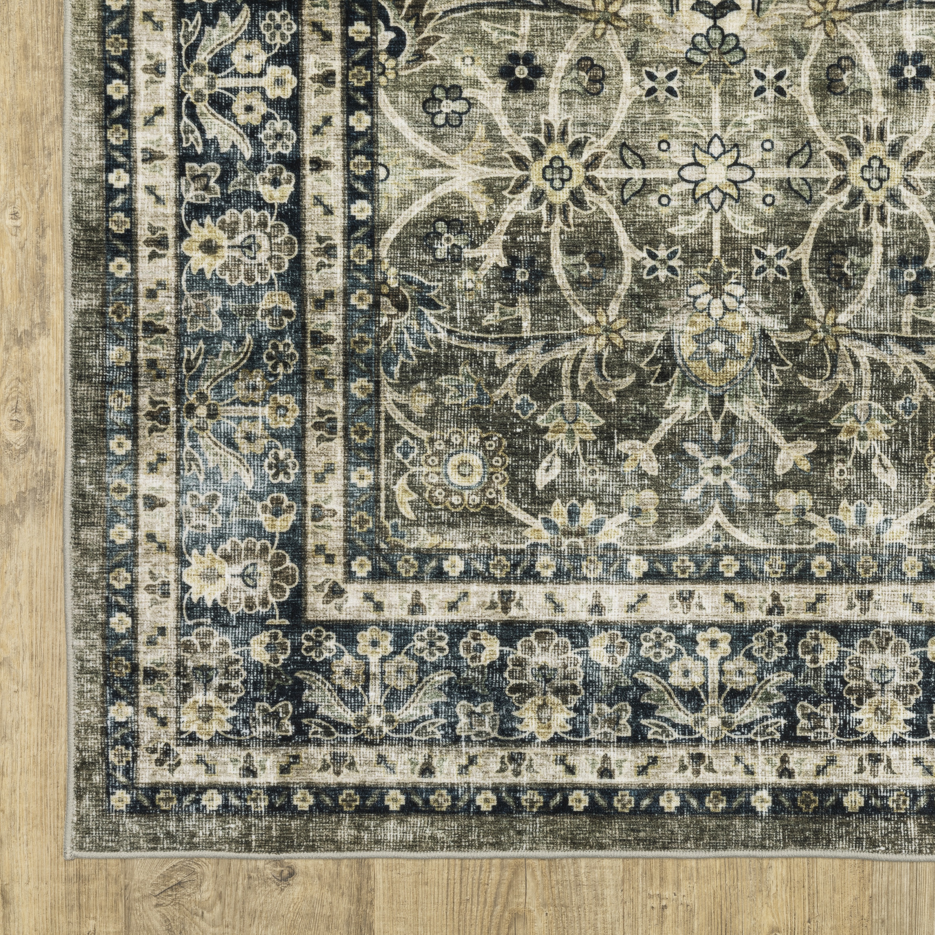 Avalon Home Sebastian Vintage Bordered Charcoal Grey/ Blue Washable Indoor Area Rug