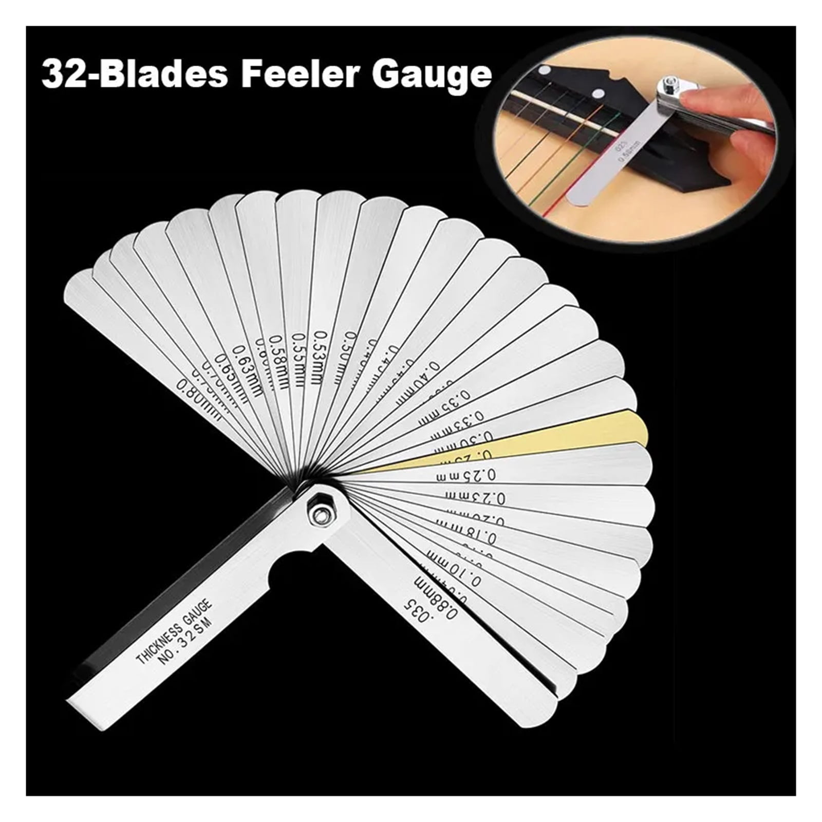 New 32 Blades Feeler Gauge Accuracy 0.04-0.88mm Thickness Gap Gauges Stainless Steel Feeler Metric English units Gap Measuring Tool ,Corrosion-Resistant