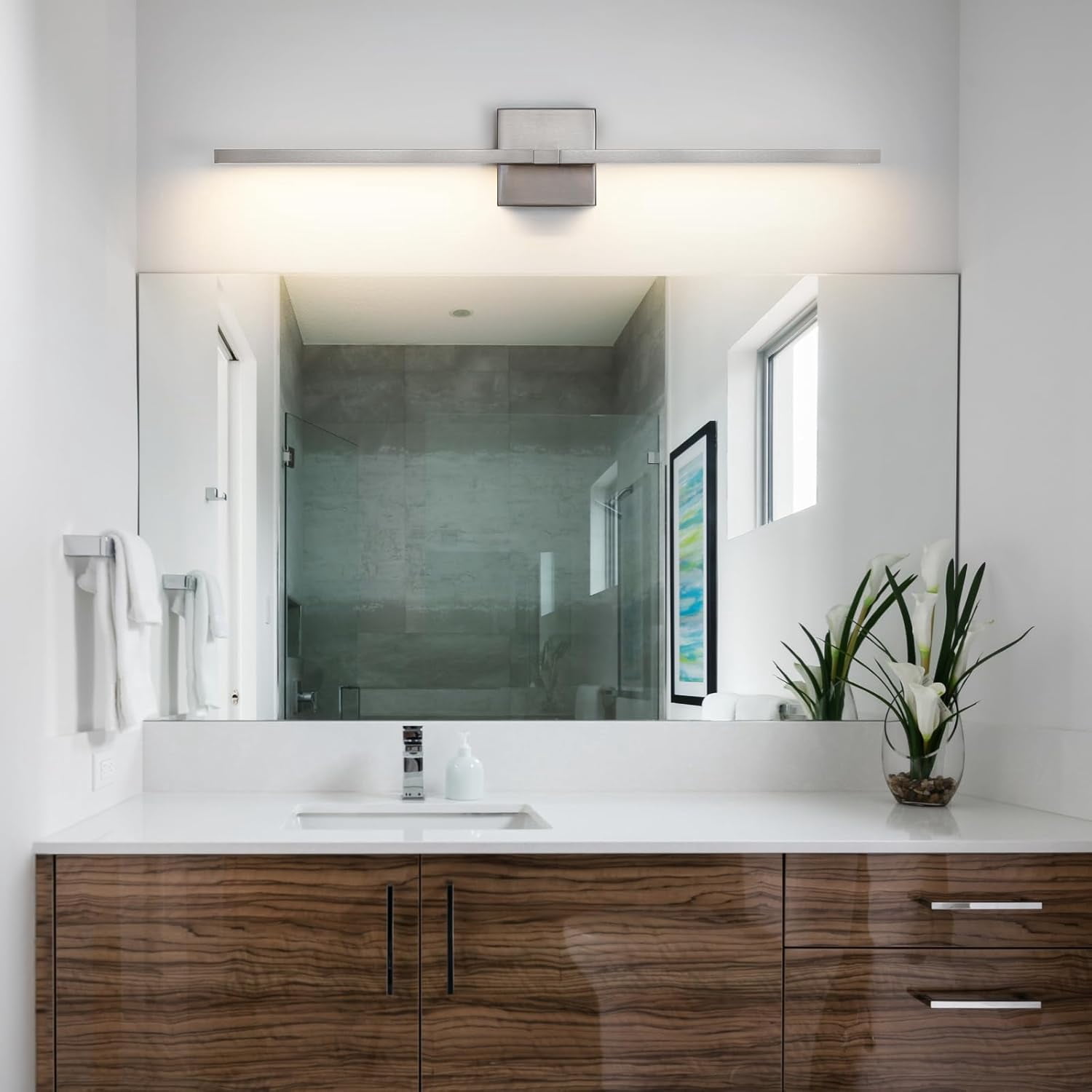 Bathroom Vanity Light Fixtures - 30 Inch Brushed Nickel Bathroom Lights Over Mirror 18W LED Vanity Light Bar 3500K Modern Wall Sconce Lighting for Mural | Bathroom Lights Over Mirror, Dimmable