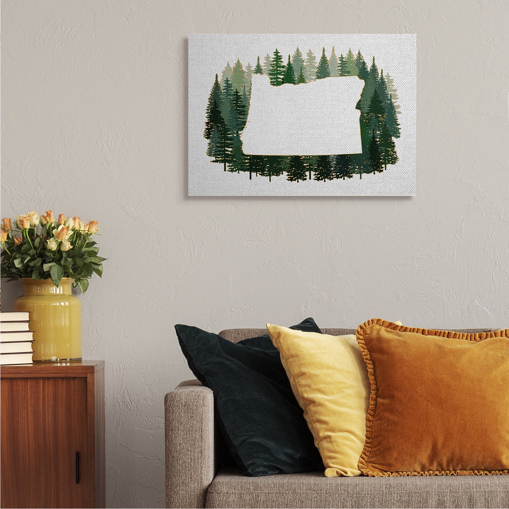 Stupell Industries Oregon State Outline Green Pine Tree Forest Town & City Painting Gallery Wrapped Canvas Art Print Wall Art, 24 x 30
