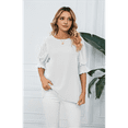 thumbnail image 5 of Blouses for Women Dressy Casual 1/2 Length Sleeve Womens Tops with Smocked Cuffs White S, 5 of 7