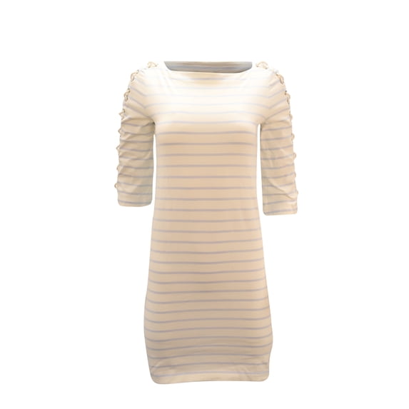 Pre-Owned Lauren Ralph Lauren Striped Dress with Lace-Up Sleeves in Multicolor Cotton