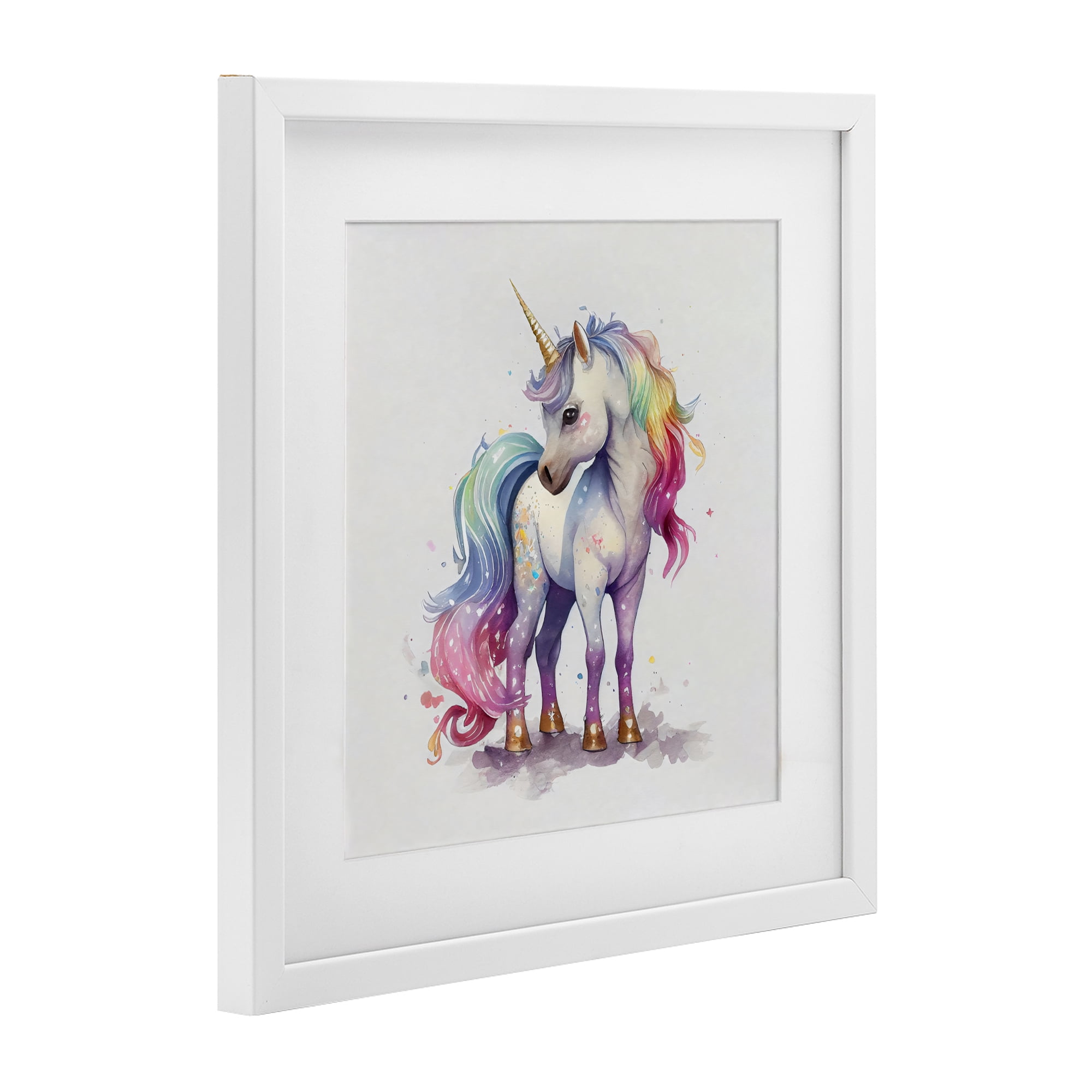 Stupell Industries Watercolor Unicorn & Rainbow Mane White Framed Print Under Glass, design by Creative Studio