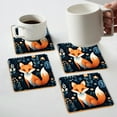 thumbnail image 5 of Coasters for Drinks Bar Beer,Set of 4 ,Square Wooden Housewarming Gift,Cute Fox In The Forest Surrounded By Flowers And Plants, 5 of 6