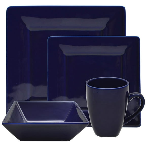 10 Strawberry Street Nova Square 16-Piece Stoneware Dinnerware Set, Cobalt