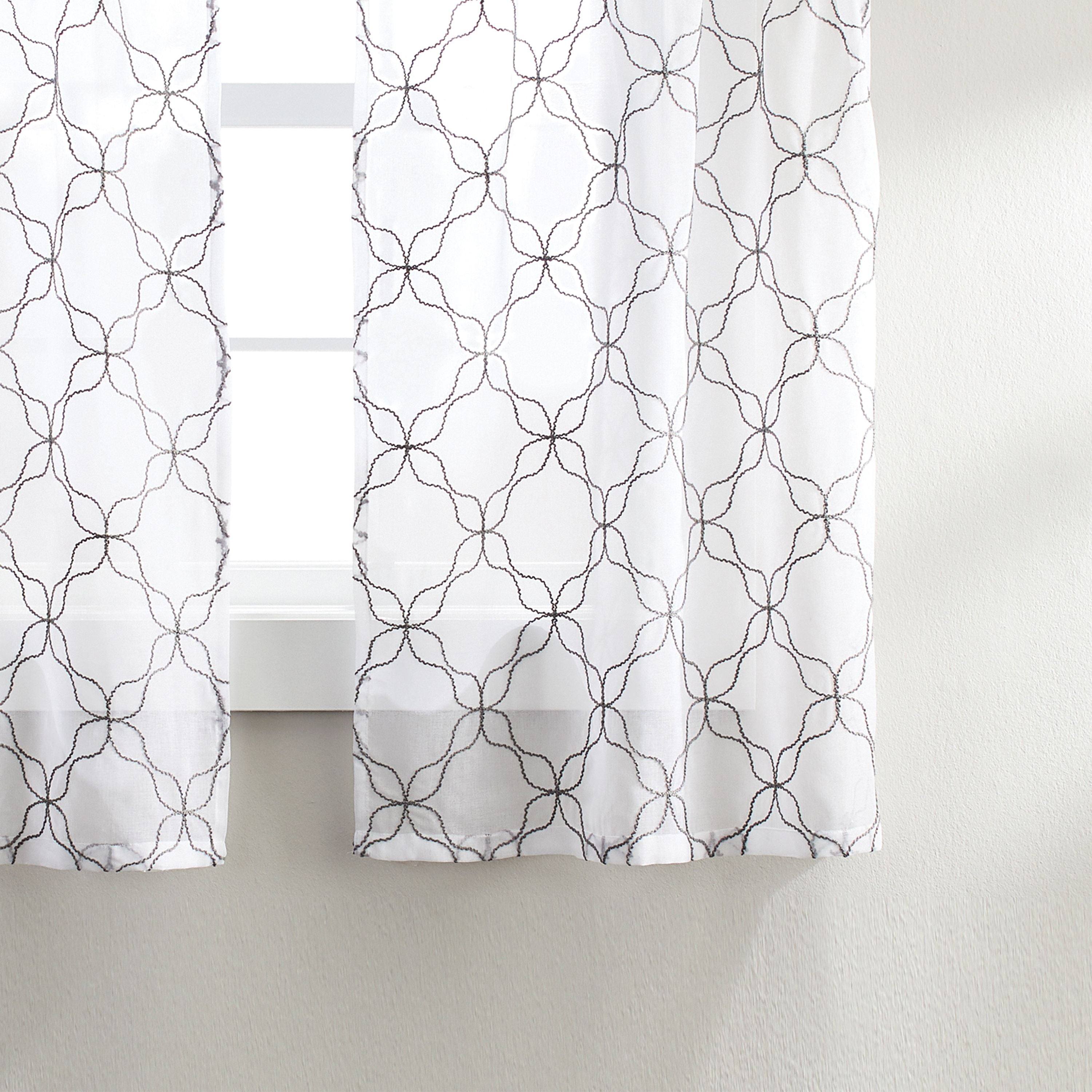 Better Homes & Gardens 3-Piece Sheer Quatrefoil Window Valance and Tier Set, Grey, 36 in x 60 in