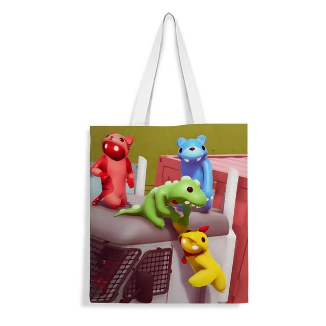Gang Beast Bolso de tela con estampado de lienzo para mujer, bolsa de compras reutilizable y estética, con cremallera interior, regalo para mujer,40*45cm.