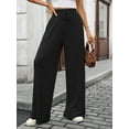 thumbnail image 6 of FUNUONY Wide Leg Pants for Women High Waisted Palazzo Pants Work Casual Flowy Loose Trousers with Pockets Women's Solid Color Ribbed Brushed Elastic Waist Casual Pants Black L, 6 of 9