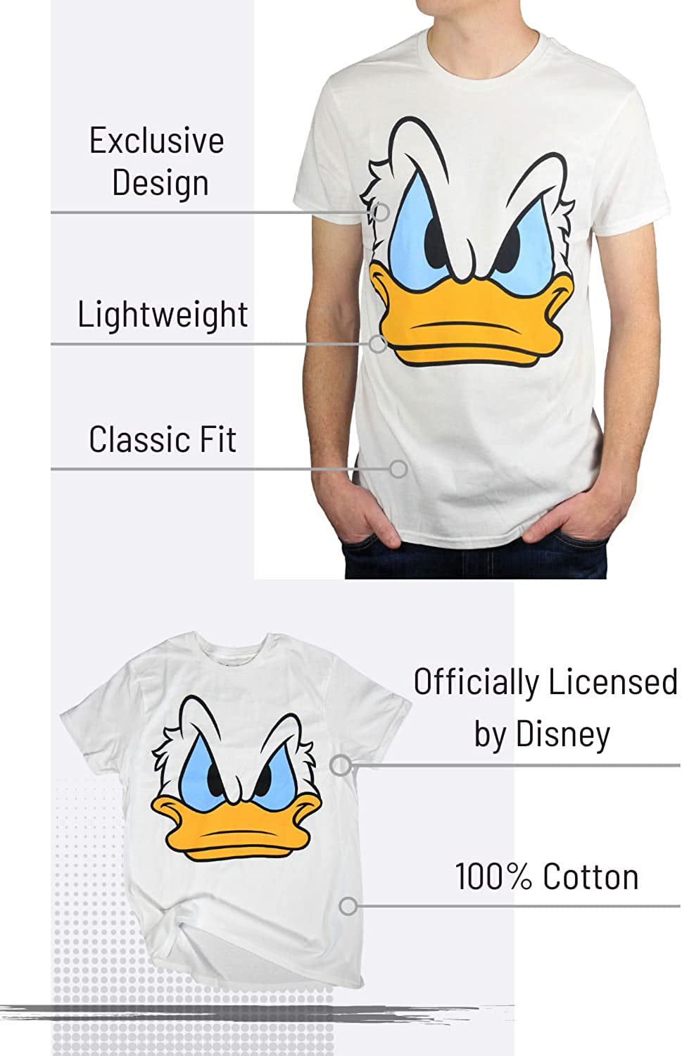 Mad Donald Duck Face Mens Tee Adult Disneyland T-Shirt Disney Costume Humor Graphic Apparel World Funny