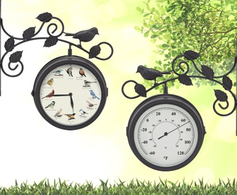 outdoor bird clock and thermometer