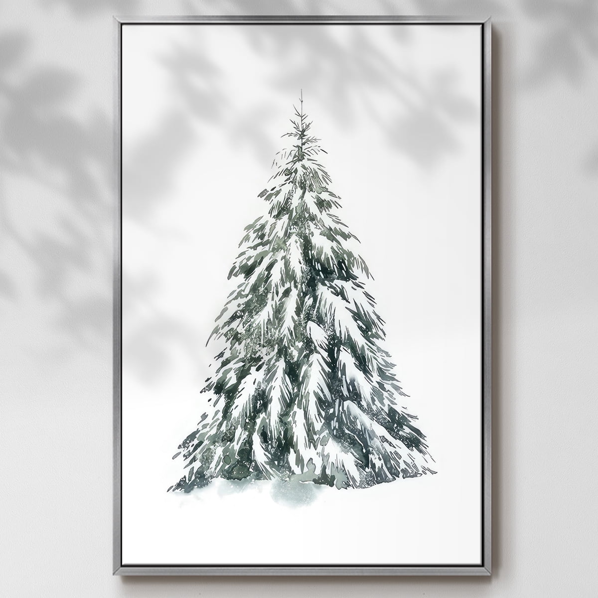 Blue Spruce I - Framed Gallery Wrapped Holiday Canvas - 25 x 37 - Silver Frame