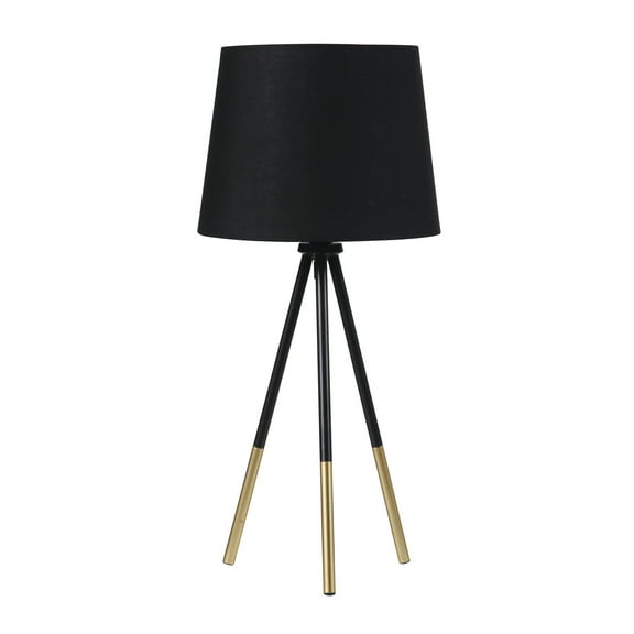 Homestock Handcrafted Haven 20" Tripod Leg Metal Table Lamp" Devon", Matte Black / Gold Metal