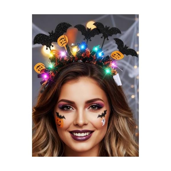 wonima44 CAKURE Light Up Halloween Headband Black Led Glow Bat Headpiece Hair Accessories for Women and Girls (a-bat&pumpkin, one size)