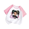 thumbnail image 1 of Chemises Filles Mignonnes Col Rond Manches Courtes Imprimé Manches Raglan Tee Été Décontracté Hauts Filles Rose 11 Ans-12 Ans, 1 of 3
