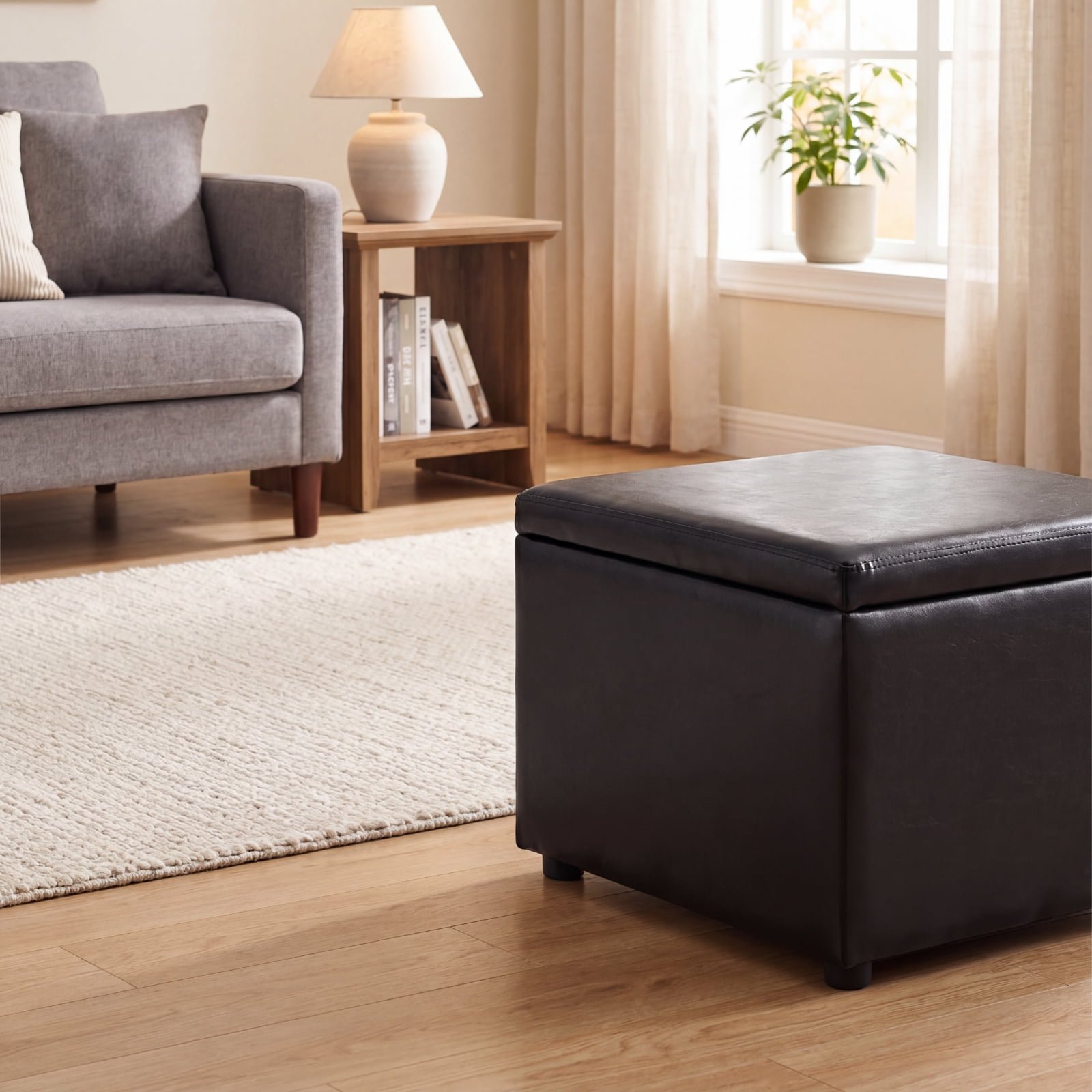 Furnibear Foldable Cube Ottoman Pouffe Storage Seat for Living Room Bedroom Entryway Storage Footrest Seat, Black