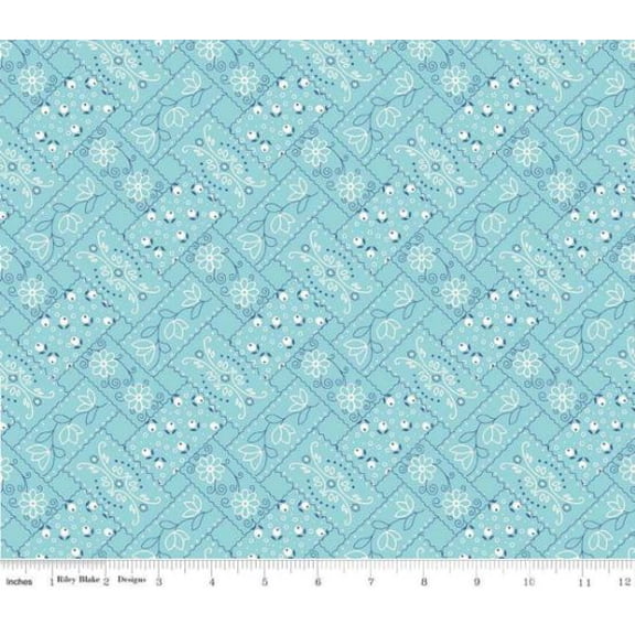 Cotton Farm Girl Vintage by Lori Holt for Riley Blake Designs Bee in My Bonnet Bandana Blue Riley Blake Cotton Fabric Print by the Yard (C7874-AQUA)