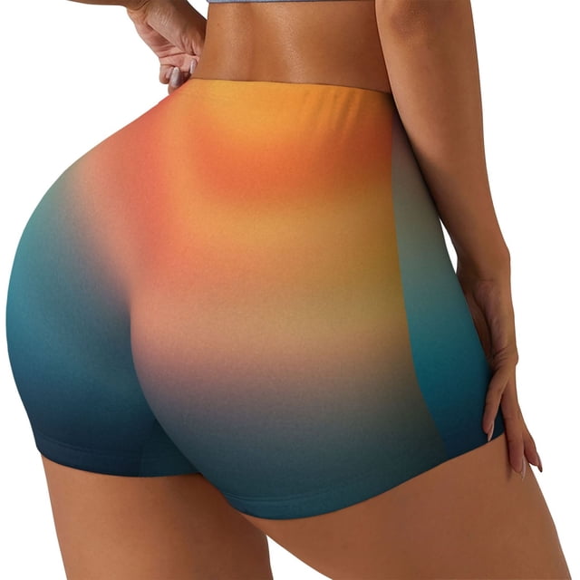 Fotbe yellow orange and teal Shorts Sin Costuras – Shorts Deportivos de Cintura Alta para Mujer, Elásticos para Gimnasio, Yoga, Running o Ciclismo-XX-Large