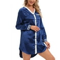 thumbnail image 3 of Xmarks Women's Satin Nightshirt Button Down Sleepshirt Long Sleeve Nightgown V Neck Sleep Shirt Boyfriend Sleepwear Soft Cozy Silky Pajama Top Curved Hem Nightdress Navy Blue S/US 6, 3 of 8