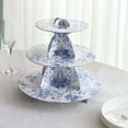 thumbnail image 2 of Efavormart 3-Tier White Blue Cardboard Cupcake Stand with Chinoiserie Floral Print, Tea Party Dessert Display Stand Round Serving Platter - 11" Tall, 2 of 11