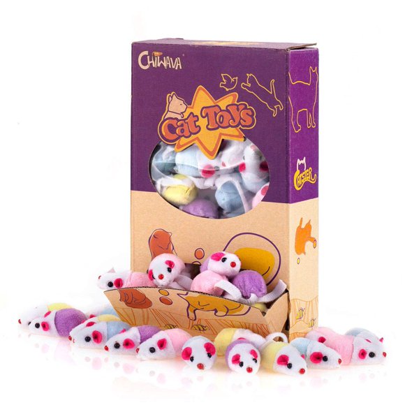 Ratones pequeños y peludos Chiwava de Cat Toys con hierba gatera, 1.8 pulgadas, 36 unidades