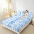 thumbnail image 4 of Manfei Ribbon Bow Bowtie Bed Sheets,Blue Geometric Grid Print King Sheets,Princess Bowknot Sheet Set For Child,Ultra Soft Home Decor,4-Piece, 4 of 7