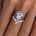 thumbnail image 5 of Pear Cut Diamond Engagement Bridal Ring Set, Bezel Set Diamond Ring Set, Chevron Wedding Band With Cluster Diamond Ring, 925 Sterling Silver, 2.6 Ct Simulated Diamond, Partywear Ring, 5 of 5