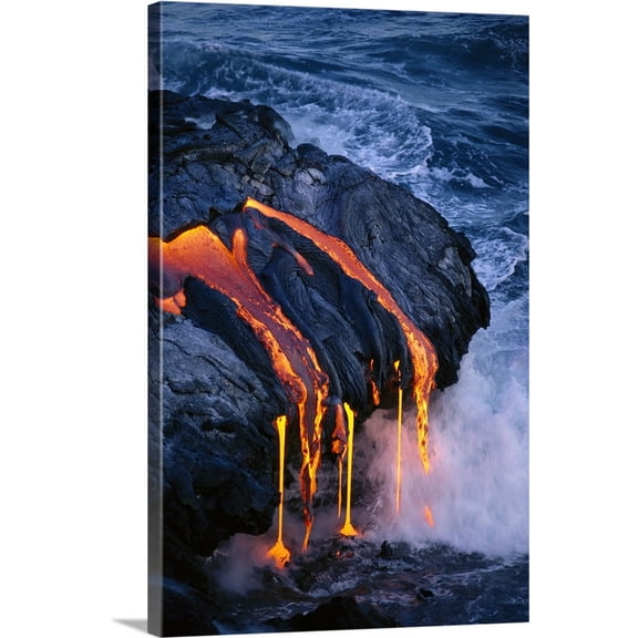 Great BIG Canvas | "Hawaii, Big Island, Hawaii Volcanoes National Park, Lava Flowing Into Ocean" Canvas Wall Art - 24x36
