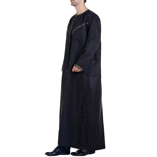 Style Musulman Homme Solide Manches Longues Abaya Arabe Dubai Longue Tunique Kaftan Thobe Islamique Robe
