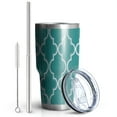 thumbnail image 2 of 30oz Teal Geometric Quatrefoil Pattern Tumblers Stainless Steel Tumbler with Lid and Straw,Vacuum Insulated Double Wall Travel Tumbler Cups Mug with Cleaning Brush for Coffee,Tea, 2 of 7