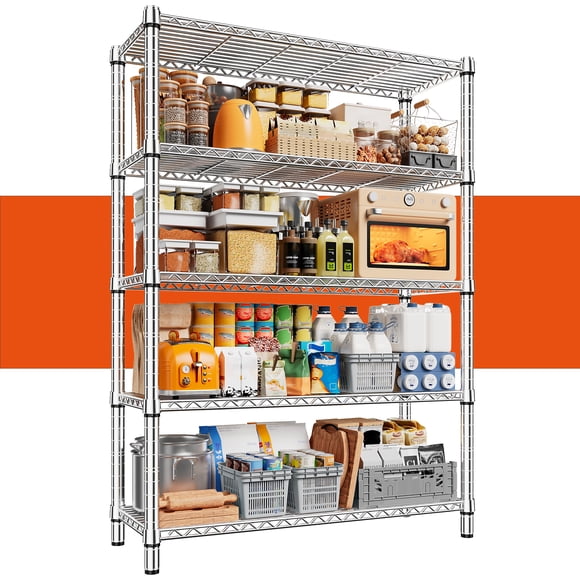 Exenoray 5-Tier Wire Shelving, 14"D x 35.5"W x 71"H Heavy Duty Steel Storage Shelf Unit for Garage, Kitchen & Home Office Organization,Silver